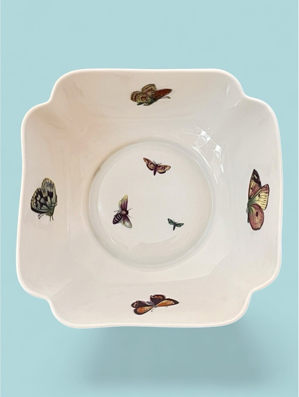 Fine Vintage Limoges France White Porcelain Square Bowl Butterflies Moths 6.5โ